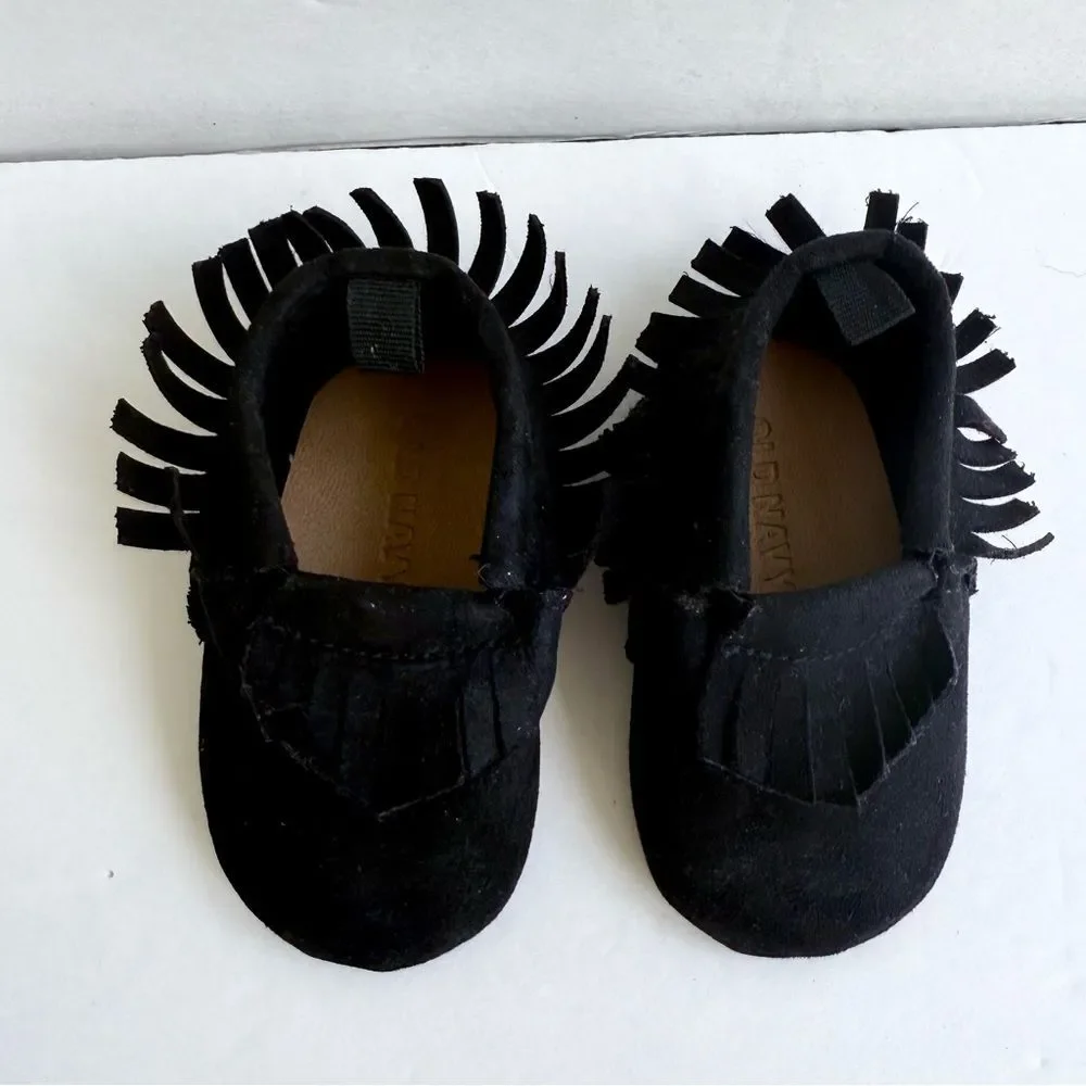 Old Navy Black Fringe Infant Moccasin Shoes Loafers 3-6M